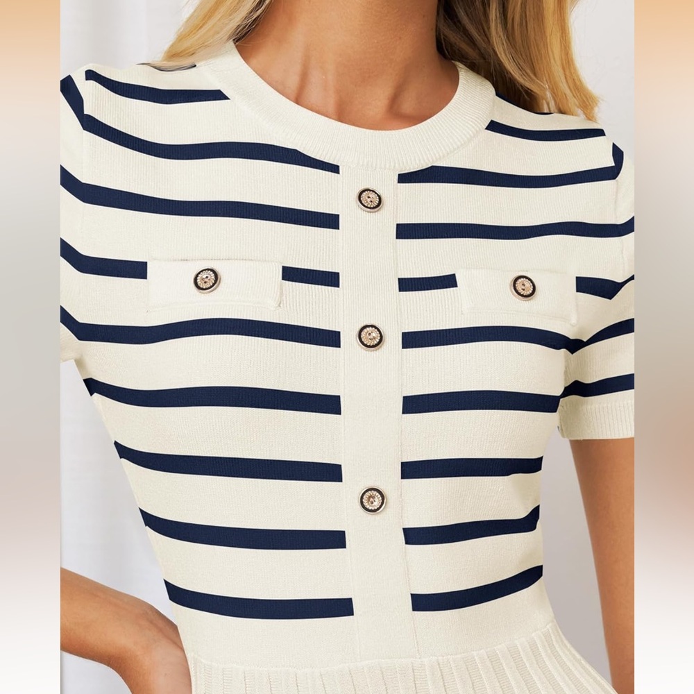 Old Money Navy and Cream striped sweater dress Medium NWOT - Picture 3 of 6